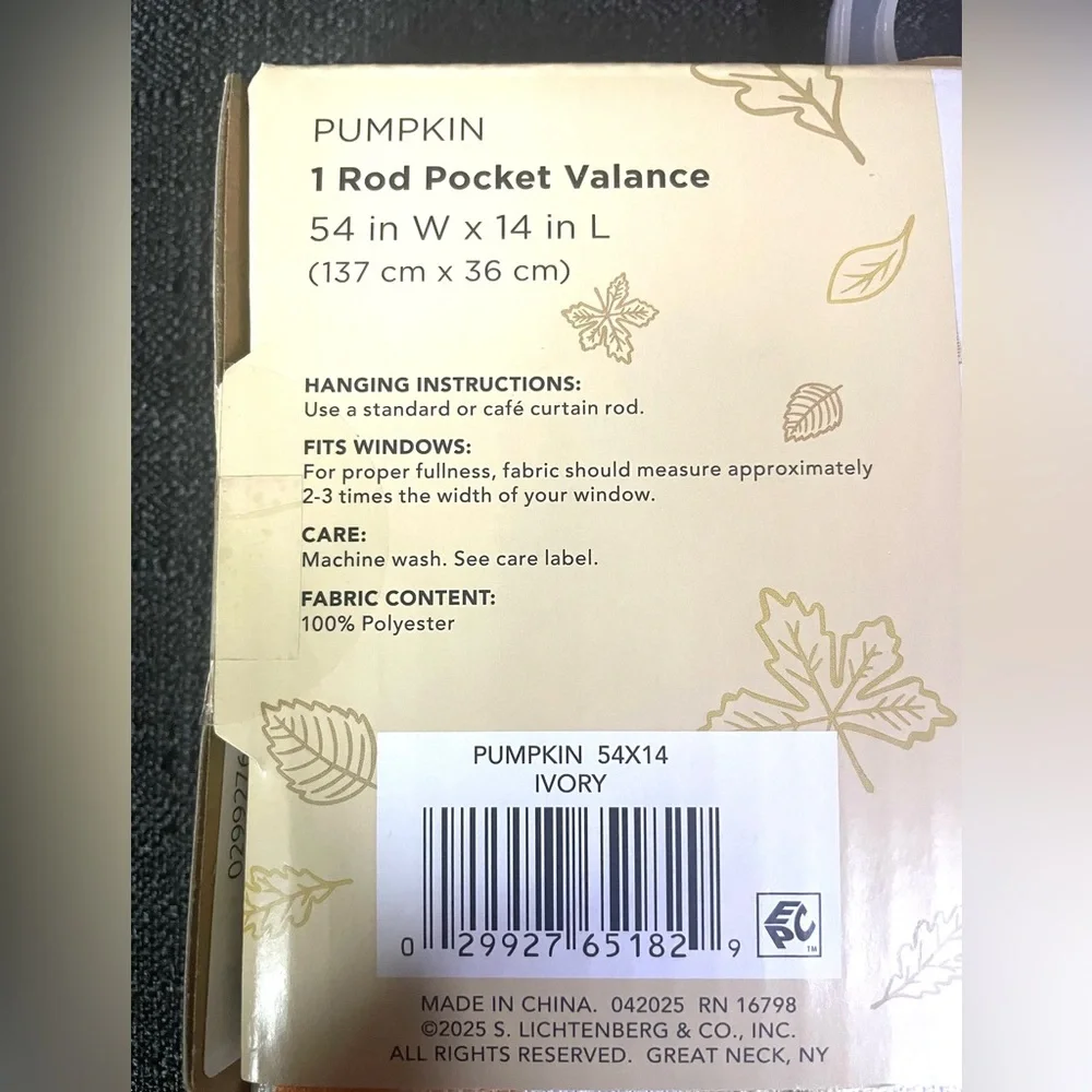 Pumpkin Rod Pocket Valance Ivory Orange Tan Window Treatment 54 x 14 NEW NIP